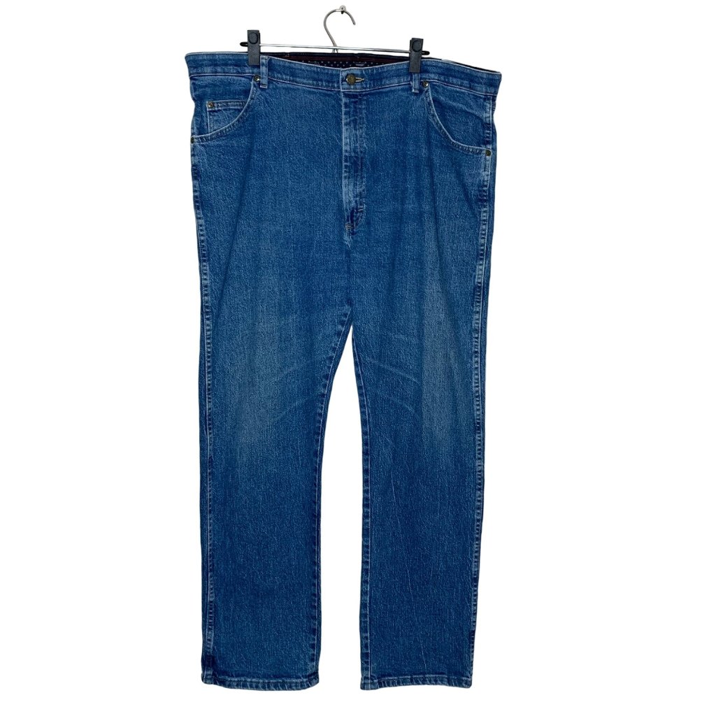 Wrangler Blue Jeans Medium Wash Denim Bootcut Relaxed Fit Elastic Waistband 42